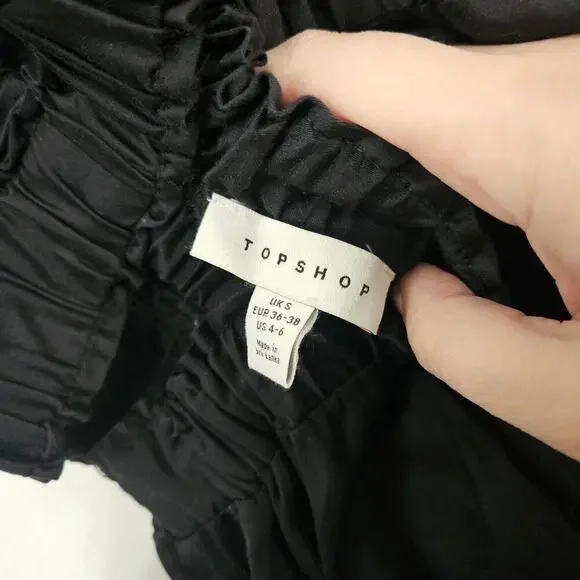 Topshop Smocked Cotton Poplin Midi Black Dress Sleeveless Open Back Sz Small - Picture 7 of 7